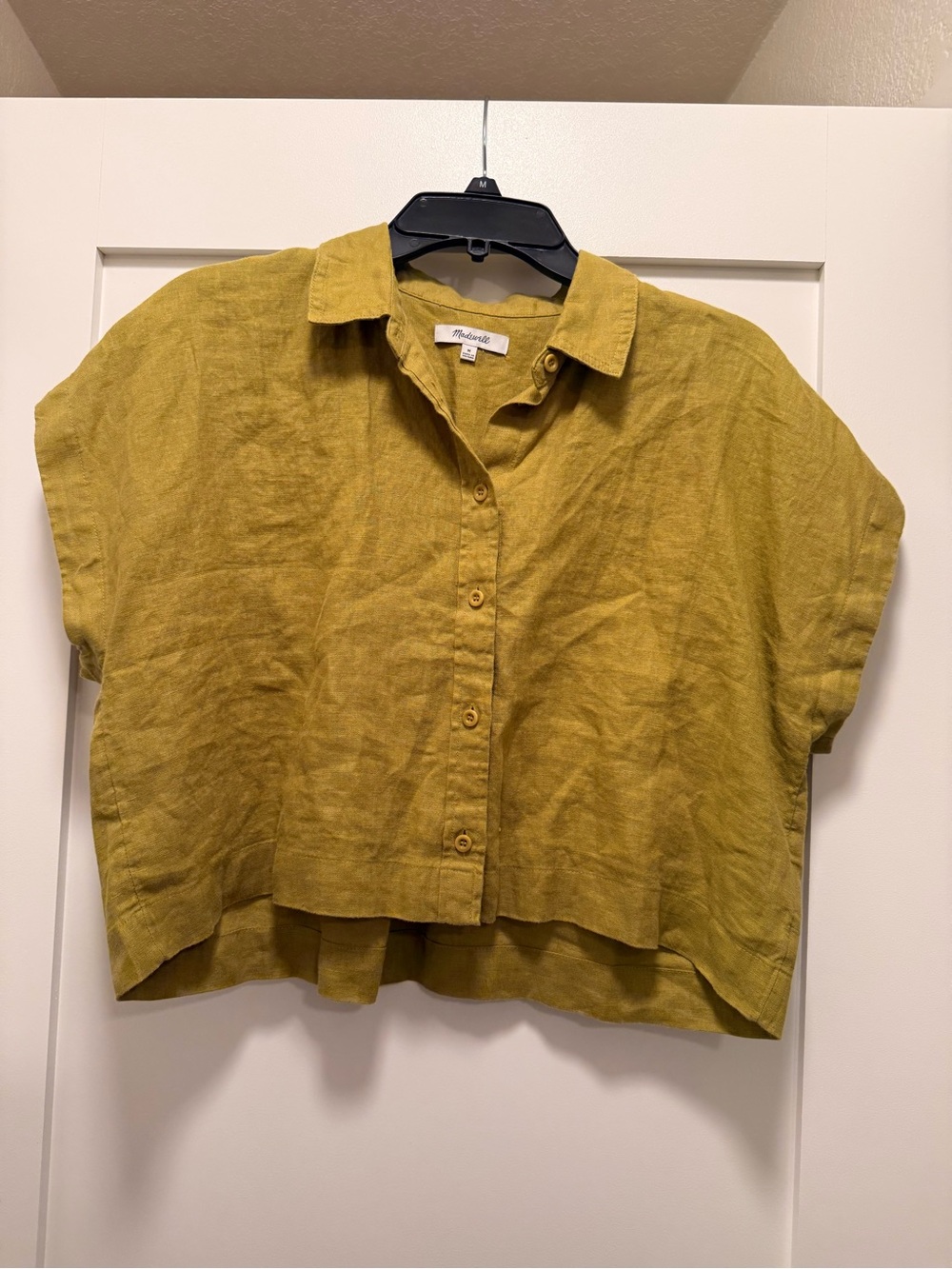 Madewell Mustard Linen Short-Sleeve Button-Down Shirt